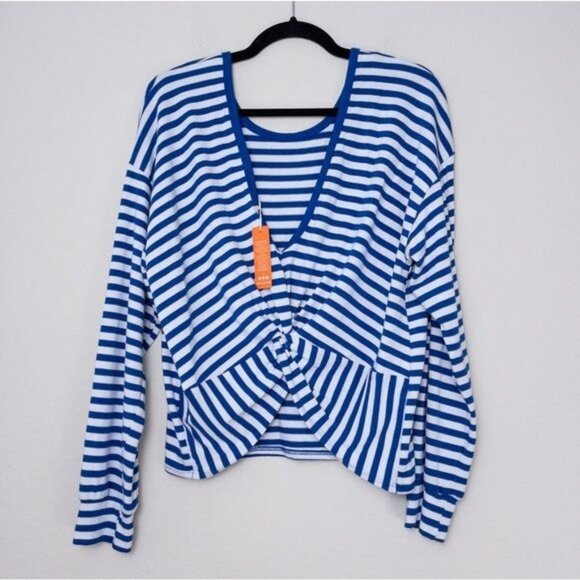 NWT Sundry Striped Twist Back Sweater L Blue Nautical Lightweight Knit 3 - Picture 4 of 10